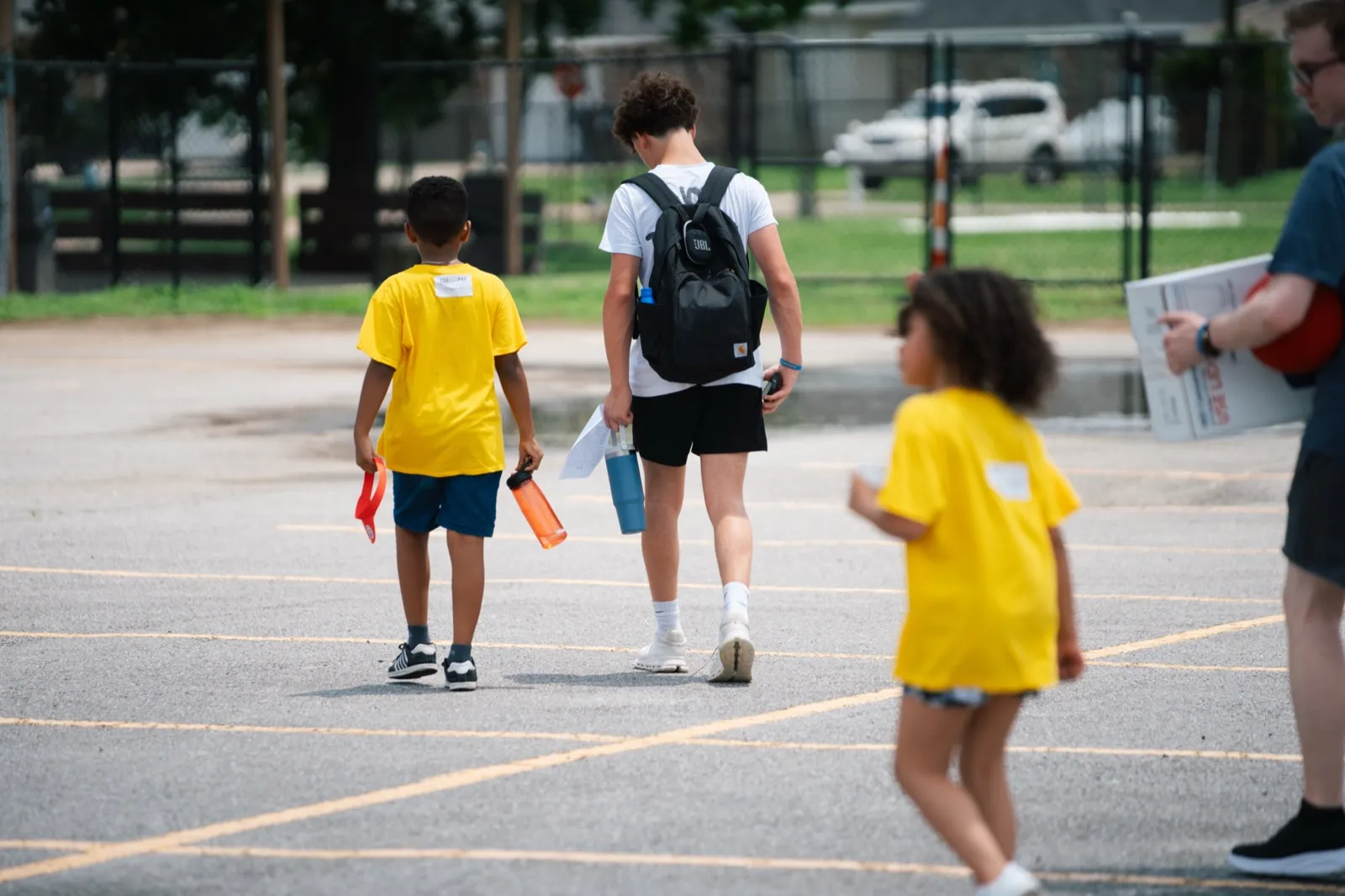 Students walking on a school playground